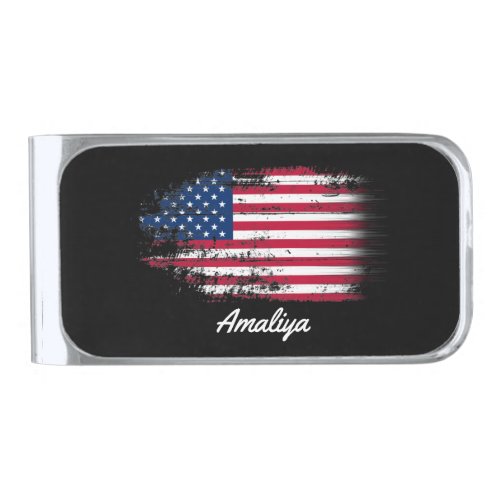 Template United states flag Silver Finish Money Clip