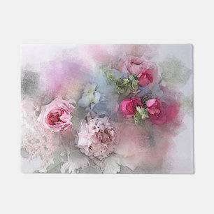 Template Watercolor Roses Flowers Floral Elegant Doormat