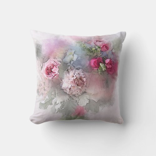 Template Watercolor Roses Flowers Floral Elegant Throw Pillow