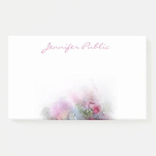 Template Watercolor Roses Flowers Hand Script Post_it Notes