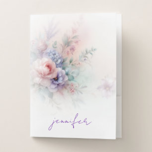 Template Watercolour Aquarell Flowers Painting Pocket Folder