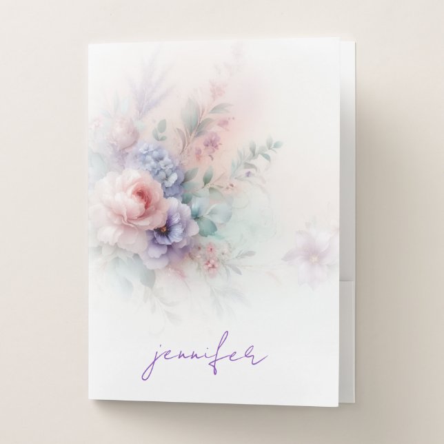Template Watercolour Aquarell Flowers Painting Pocket Folder (Front)