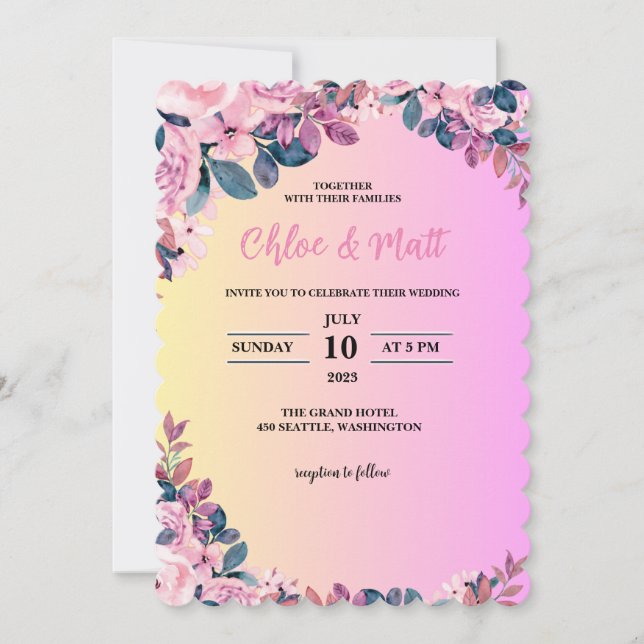TEMPLATE WEDDING INVITATIONS ONLINE ELEGANT FLOWER (Front)