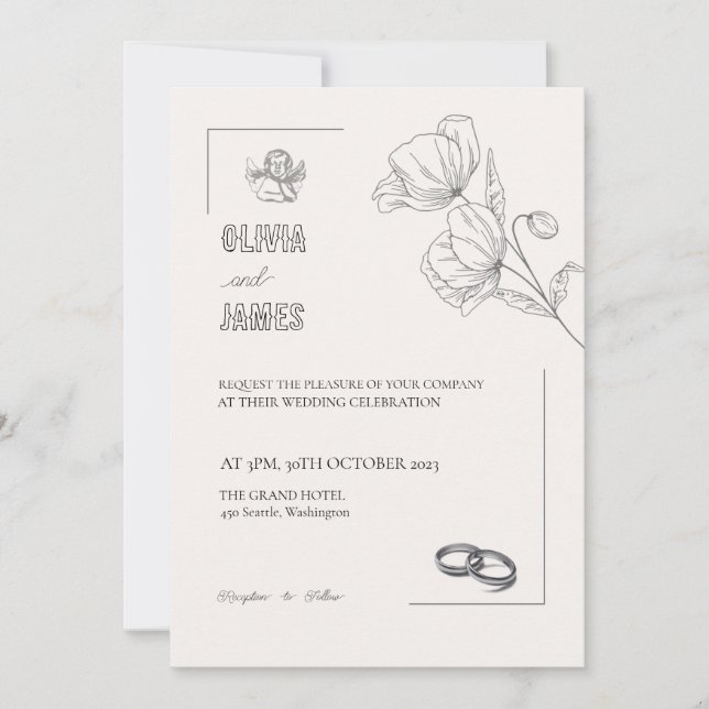 TEMPLATE WEDDING INVITATIONS ONLINE with border (Front)