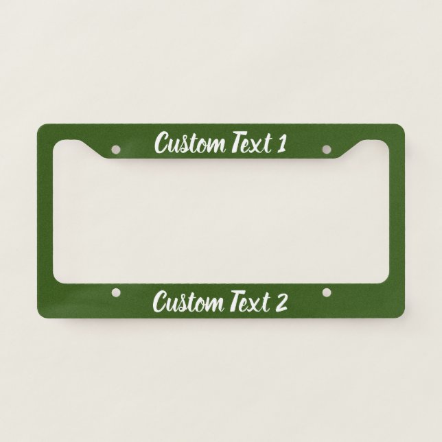 Template White Script on Dark Green License Plate Frame (Front)