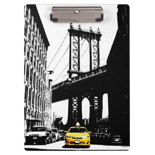 Template Yellow Taxi Brooklyn Bridge New York City Clipboard