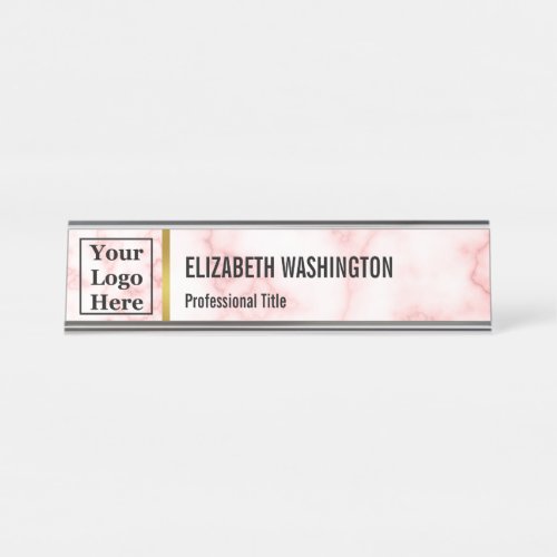 Template Your Logo Here Elegant Faux Pink Marble Desk Name Plate