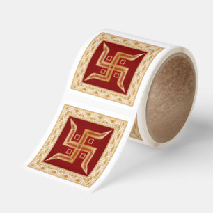 Temple Carving Hindu Swastik Gold Premium Sticker