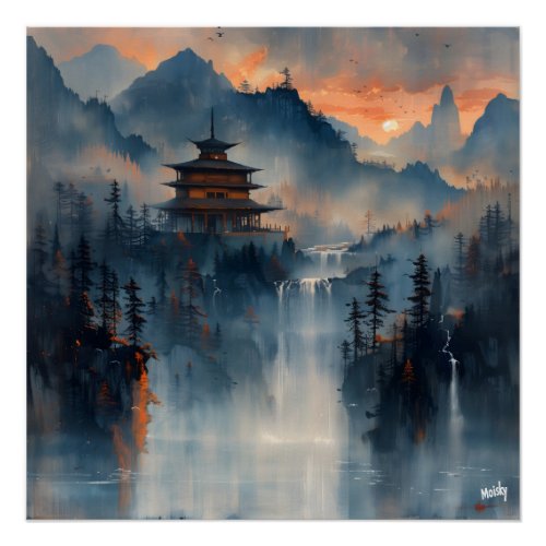 Temple in Mountains Impressionist and Realist Poster