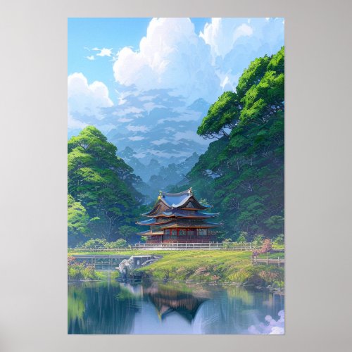 Temple in the Verdant Forest Poster