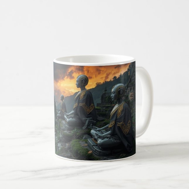 Temple of the Last AI Monks: Sci Fi Cyberpunk Mug (Front Right)