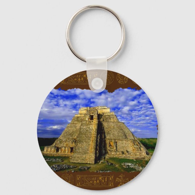 Temple of the Magician Mayan Gift item Keychain (Front)