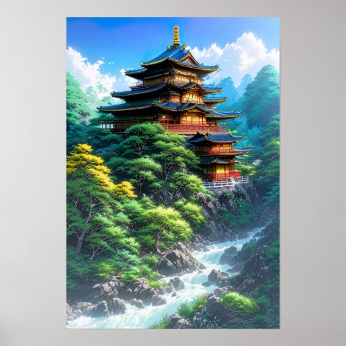 Temple of the Mountain Stream Poster