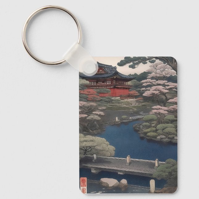 Temple on the river - Japan Keychain (Front)