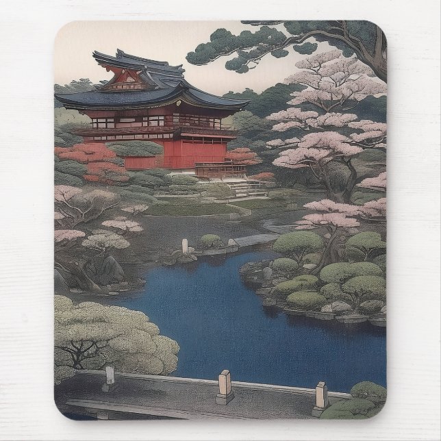 Temple on the river - Japan Mouse Pad (Front)