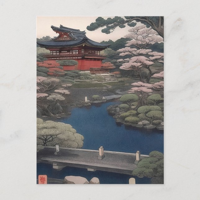 Temple on the river - Japan Postcard (Front)