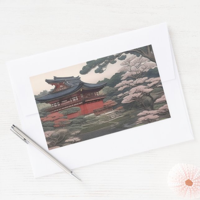 Temple on the river - Japan Rectangular Sticker (Envelope)