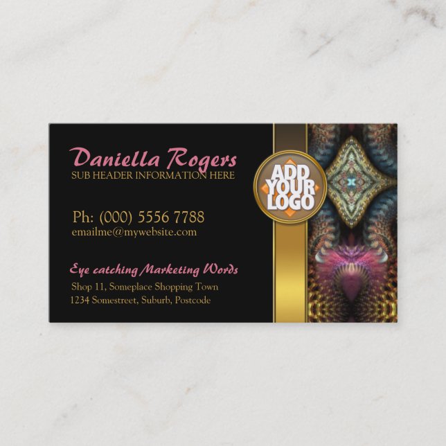 Temple Tapestry Fractals Gold Black Business Cards (Front)