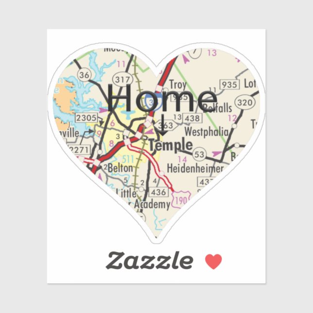 Temple Texas Map Sticker (Sheet)