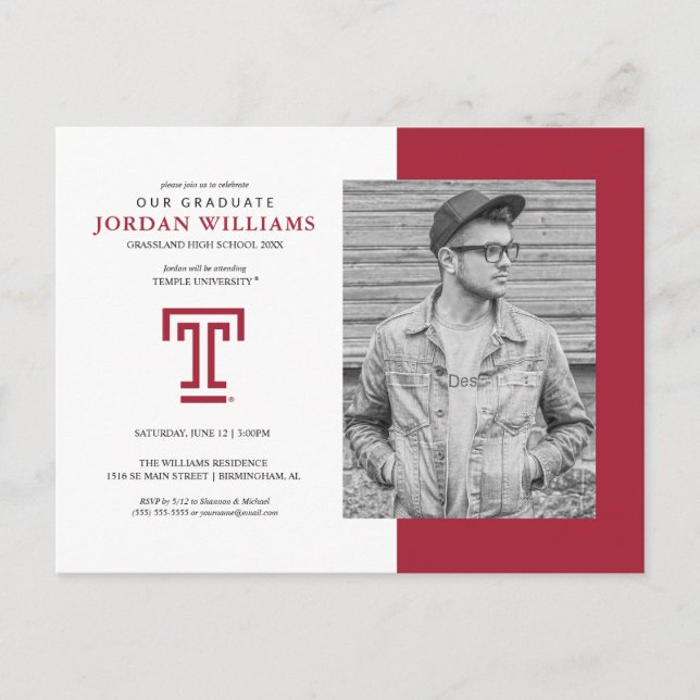 Temple University | Temple T Announcement Postcard (Front)