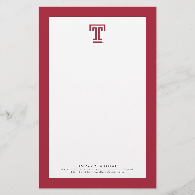 Temple University | Temple T Stationery (Front)