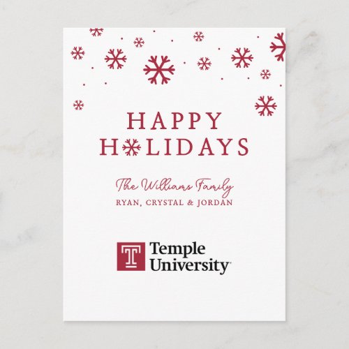 Temple University  Temple University Wordmark Holiday Postcard
