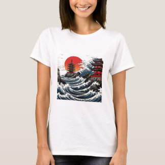 Temple Wave Art - Ukiyo-e Japanese Sunset Design T-Shirt