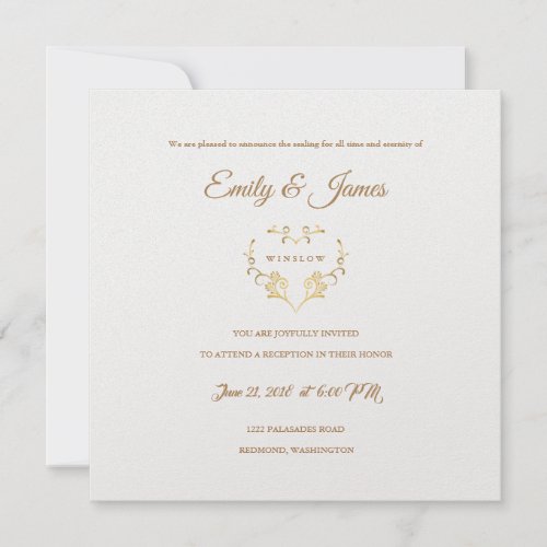 Temple Wedding Reception Card Fancy Gold Heart