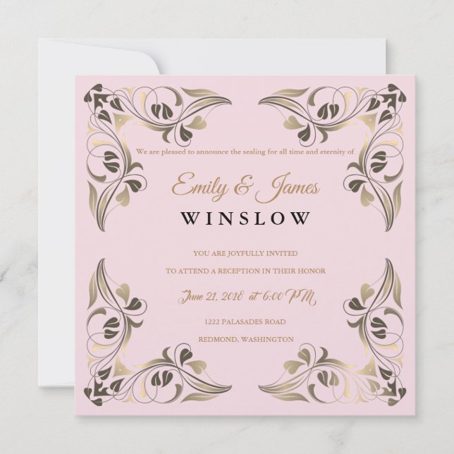 Temple Wedding Reception Card Fancy Leaf Borders (Front)