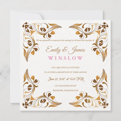 Temple Wedding Reception Card Fancy Leaf Borders