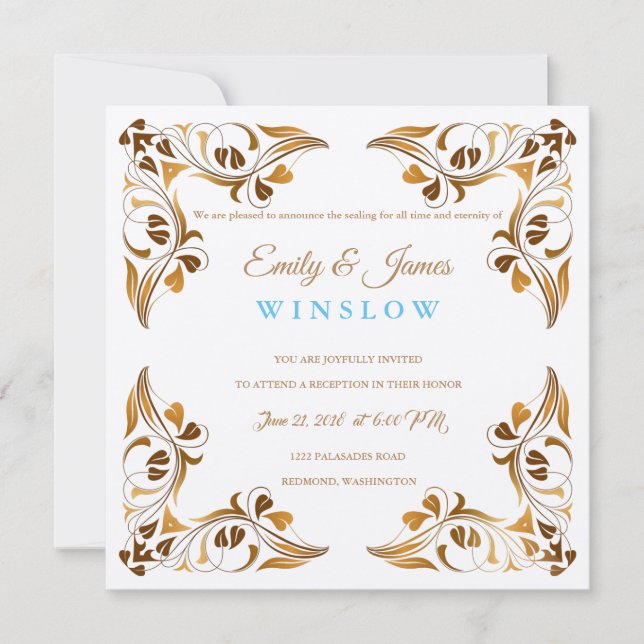 Temple Wedding Reception Card Fancy Leaf Borders (Front)