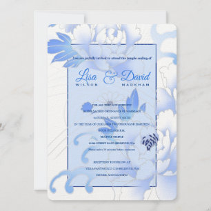 Temple Wedding & Reception Invite-Blue Peonies Invitation