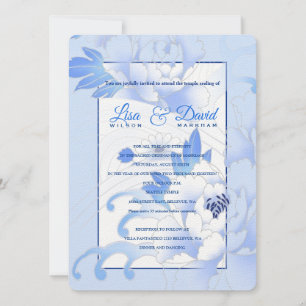 Temple Wedding & Reception Invite-Blue Peonies Invitation