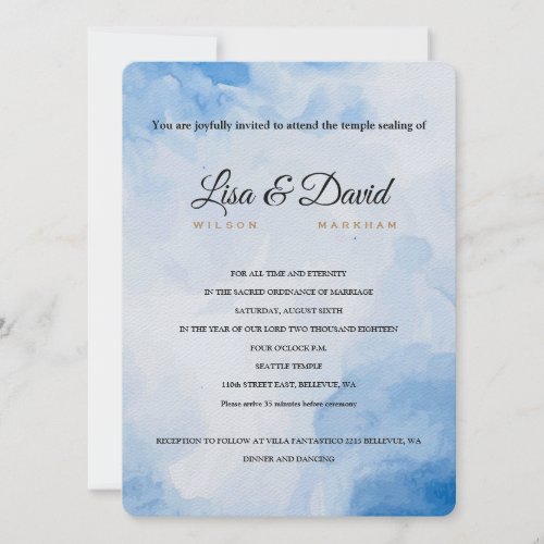 Temple Wedding  Reception Invite_Blue Watercolor Invitation