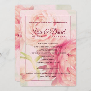 Temple Wedding & Reception Invite-Peonies Invitation