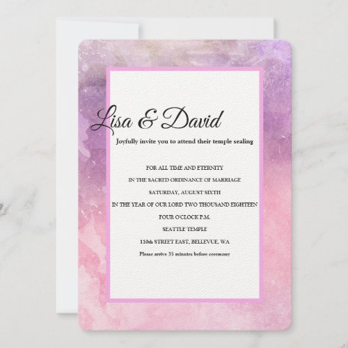 Temple Wedding  Reception Invite_Pink Watercolor Invitation