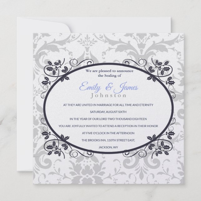 Temple Wedding Reception Invite Silver Coronation (Front)