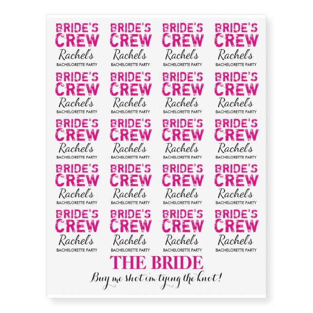 Temporary brides crew bachelorette party tattoos (Front)