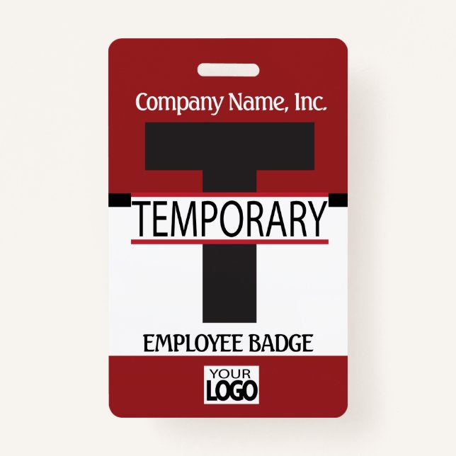 Temporary Employee Badge with your Logo - Dark Red (Front)