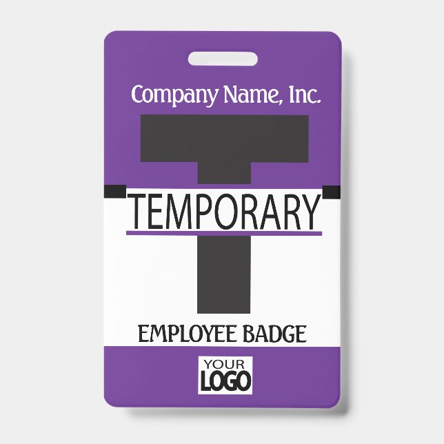 Temporary Employee Badge with your Logo - Purple (Front)