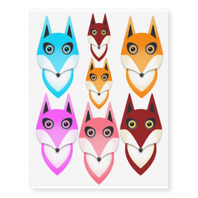 Temporary fox tattoos in a variety of colors (Front)