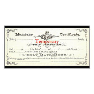 Temporary Marriage Certificate Card