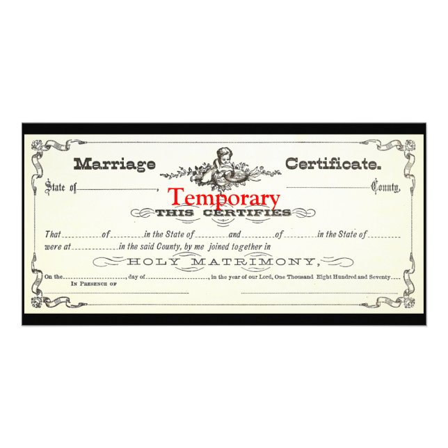 Temporary Marriage Certificate Card (Front)