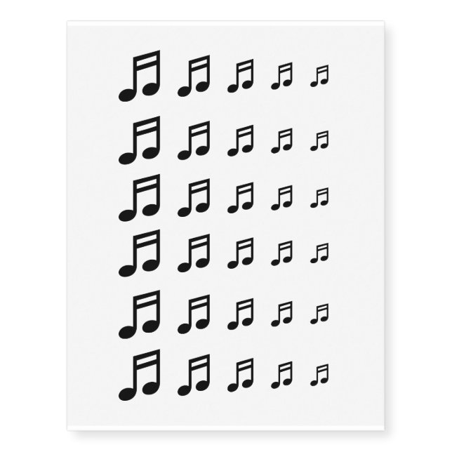 Temporary music note tattoos in different sizes (Front)