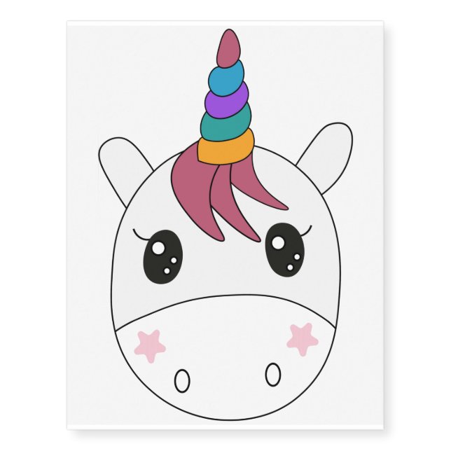 TEMPORARY TATTOO - Cute Unicorn Face, Rainbow Horn (Front)