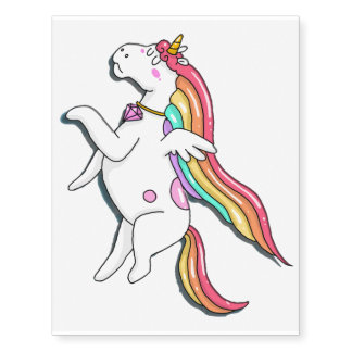 TEMPORARY TATTOO Flying White Unicorn Rainbow Mane