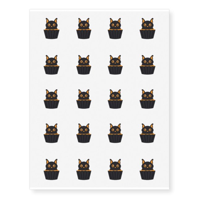 Temporary Tattoo Sheet-Halloween Cat Cupcake (Front)