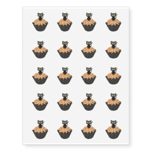 Temporary Tattoo Sheet-Halloween Cat Cupcake