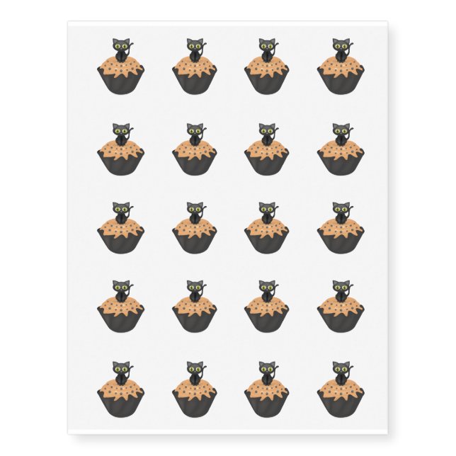 Temporary Tattoo Sheet-Halloween Cat Cupcake (Front)