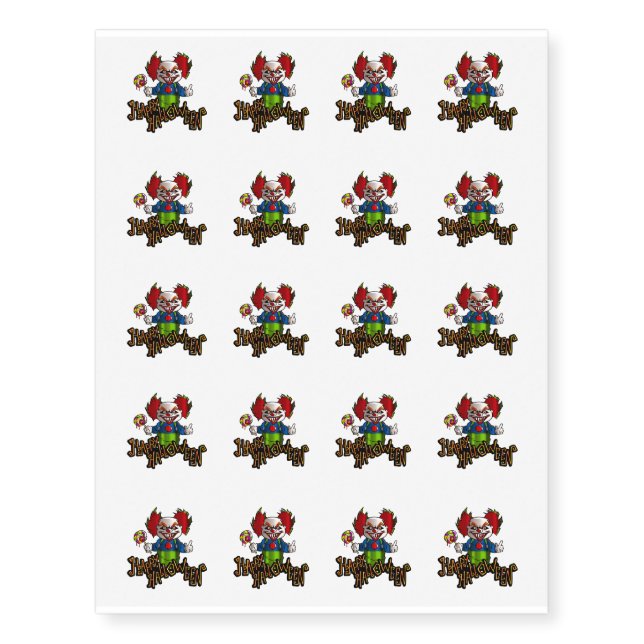 Temporary Tattoo Sheet-Halloween Clown (Front)